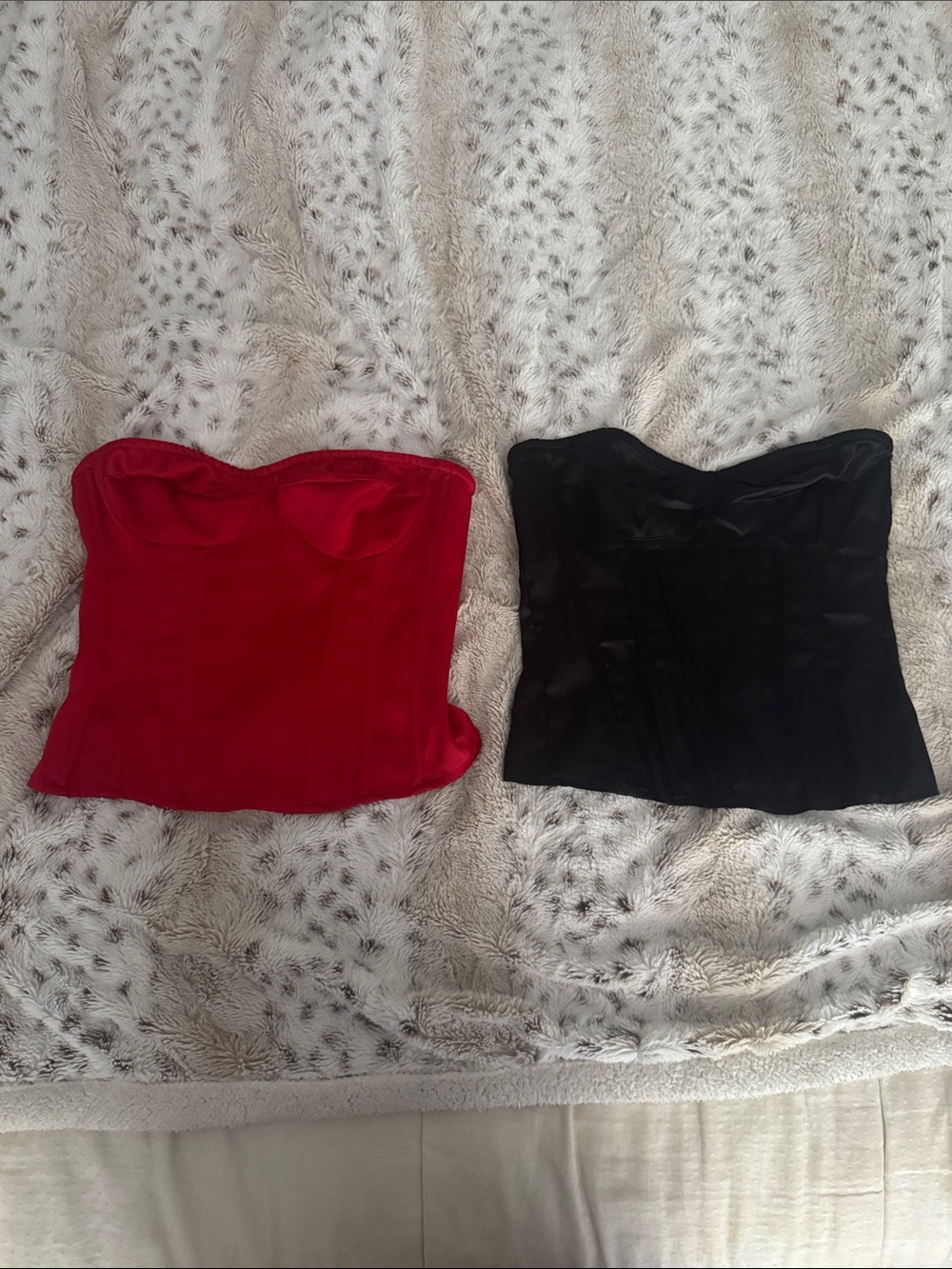 Pretty Little Thing Red and Black Strapless Bustier Tops